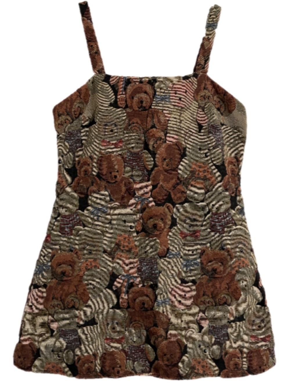 Vintage Teddy Fabric Handmade Dress in Brown and Beige